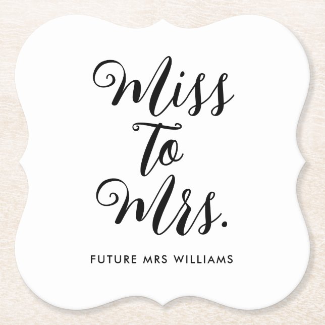 Miss to Mrs Modern Bridal Shower  Paper Coaster (Front)
