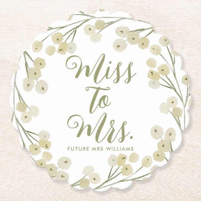 Miss to Mrs Modern Elegant foliage Bridal Shower  Paper Coaster (Front)