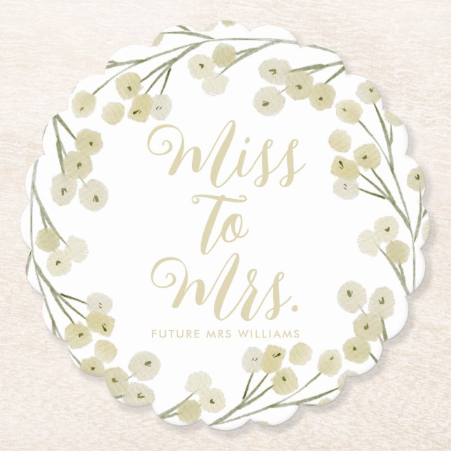 Miss to Mrs Modern Elegant foliage Bridal Shower  Paper Coaster (Front)