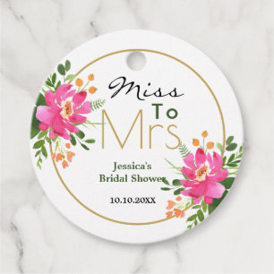 Miss To Mrs  Pink Floral  Bridal Shower Favour Tags