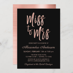Miss to Mrs Pink Rose Gold Hen's Party Invitation