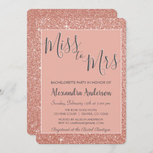 Miss to Mrs Rose Gold Glitter Bachelorette Party Invitation