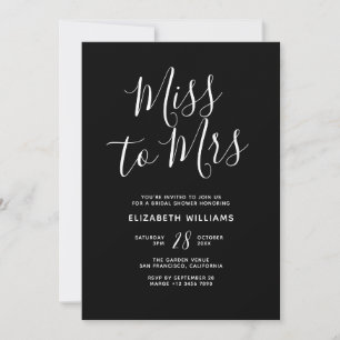 Miss To Mrs Simple Modern Black Bridal Shower Invitation