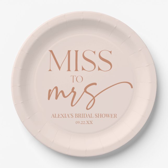 Miss To Mrs Tan Brown Boho Bohemian Bridal Shower Paper Plate (Front)