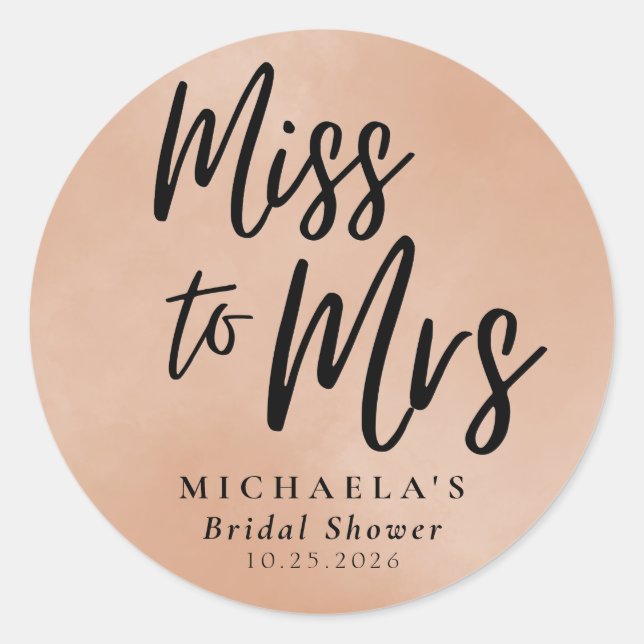 Miss to Mrs Terracotta Calligraphy Bridal Shower Classic Round Sticker (Front)