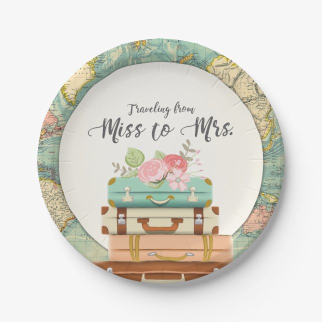 Miss to Mrs Travel Bridal Shower Paper Plates (Front)