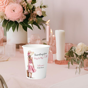 Miss To Mrs Travel Pink Bow Dress Bridal Shower Paper Cups