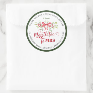 Miss To Mrs Winter Mistletoe Custom Bridal Shower Classic Round Sticker