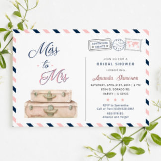 Miss To Mrs World Travel Bridal Shower Navy Pink Invitation