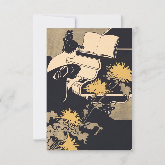 Miss Träumerei Playing Piano, Ethel Reed Thank You Card (Front)