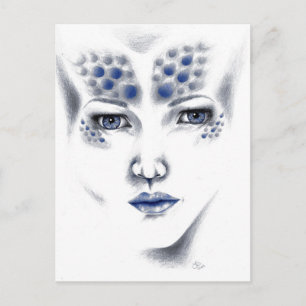 Miss Universe Alien Lady Original Art Postcard