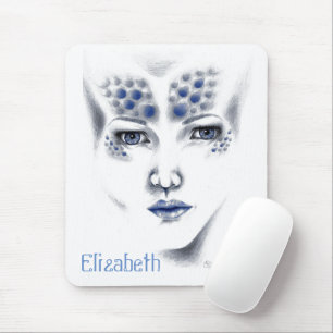Miss Universe Beautiful Blue Grey Alien Lady Art Mouse Pad