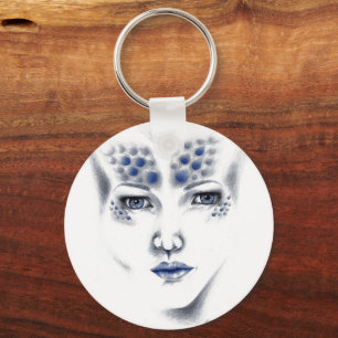 Miss Universe Gorgeous Alien Woman Original Art Keychain