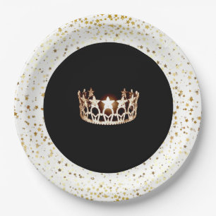 Miss USA Crown Party Paper Plates-Gold Stars White Plate