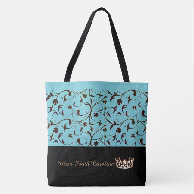 Miss USA Gold Crown Tote Bag Brown Scrolls (Front)