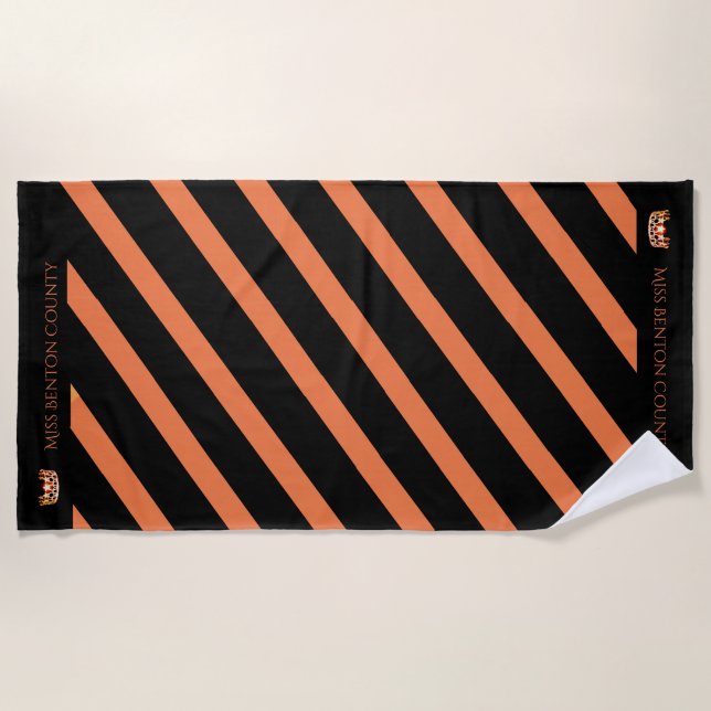 Miss USA Orange Stripe Teal Crown Beach Towel (Front)