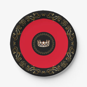 Miss USA Red Gold Crown 7" Paper Plates