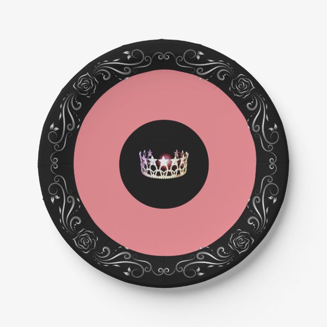 Miss USA style Black Coral 7" Paper Plates (Front)