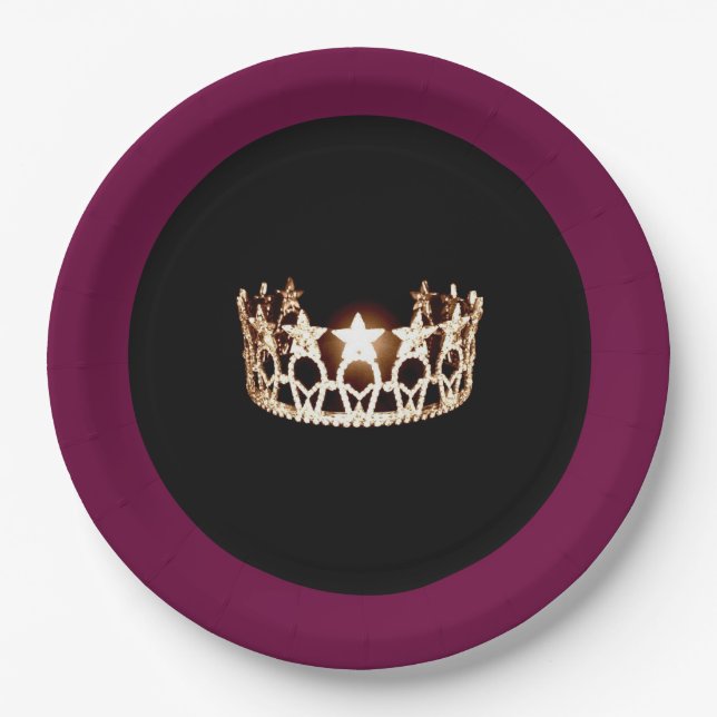 Miss USA style Gold Crown 9" Paper Plates (Front)