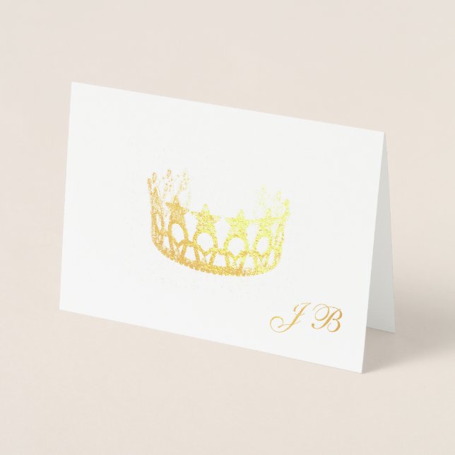 Miss USA Style Gold Foil Crown & Monogram Card (Front)