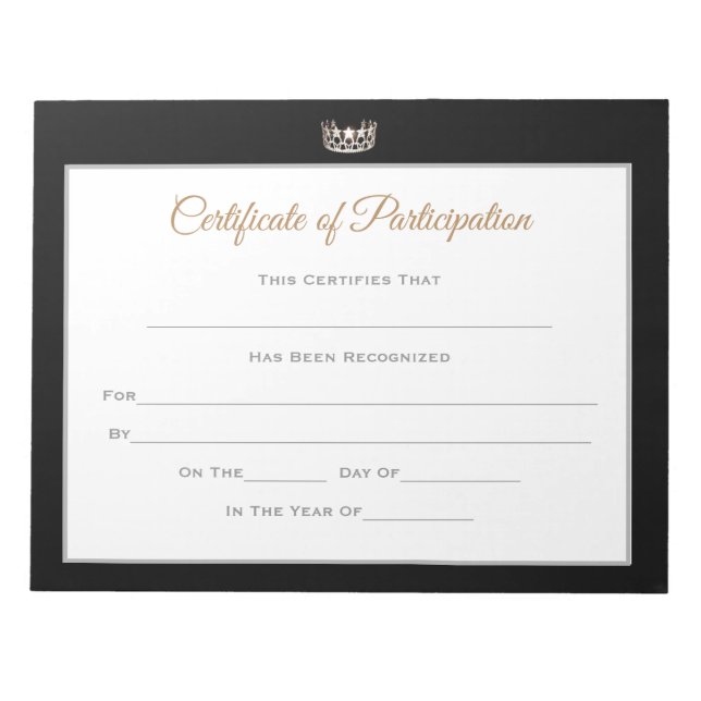 Miss USA style Pageant Certificates-Particiption Notepad (Front)