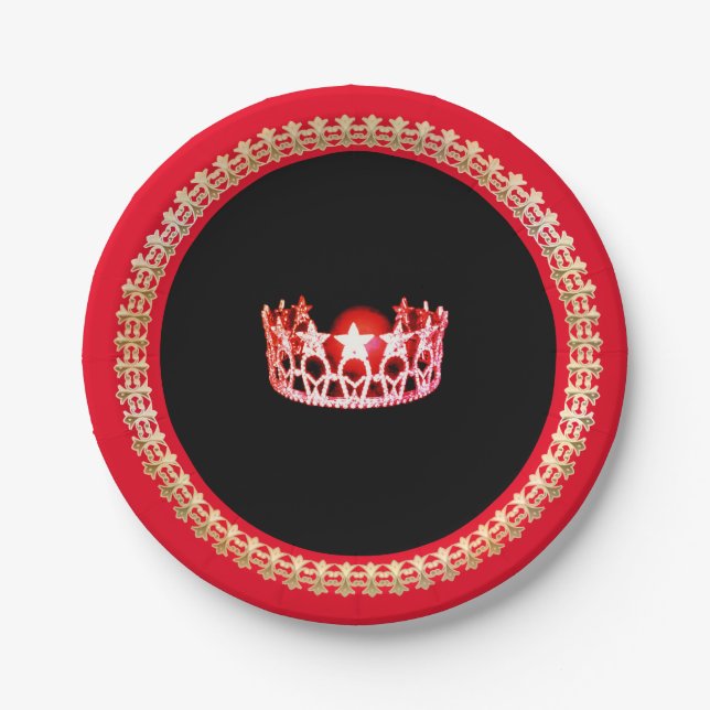 Miss USA style Red-Coral 7" Paper Plates (Front)