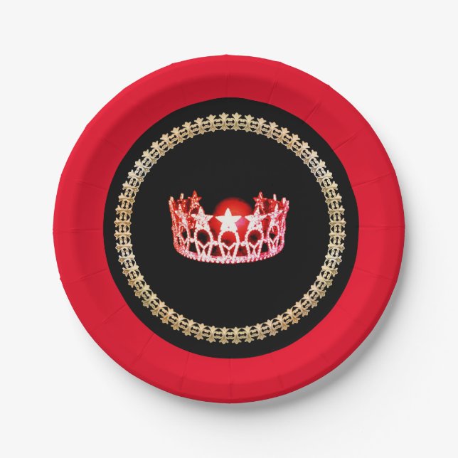 Miss USA style Red-Coral 7" Paper Plates (Front)