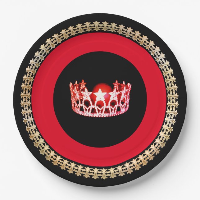 Miss USA style Red-Coral 9" Paper Plates (Front)