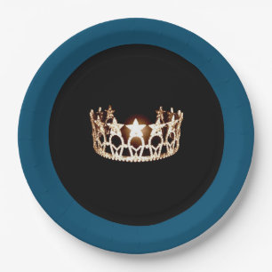 Miss USA style Teal & Gold Crown 9" Paper Plates