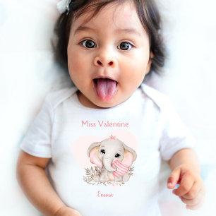 Miss Valentine Personalized Name Girl Pink Heart Baby Bodysuit