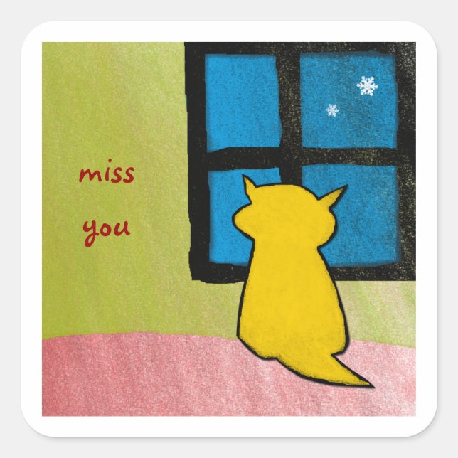 Miss You Baby Cat Square Sticker (Front)