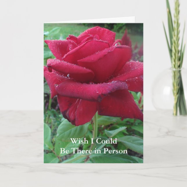 Miss You Card with Pretty Rose & Raindrops (Front)