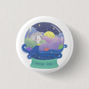 Miss You: Cat & Paper Boats 1 Inch Round Button