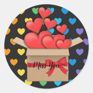 Miss You, colourful heart design Classic Round Sticker