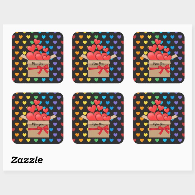 Miss you, colourful popular design, square sticker (Sheet)