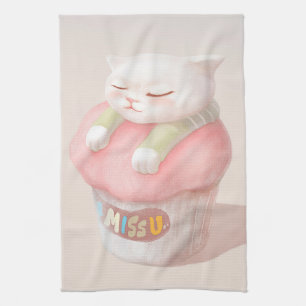Miss You Cupcake Illustration Kitchen Towel