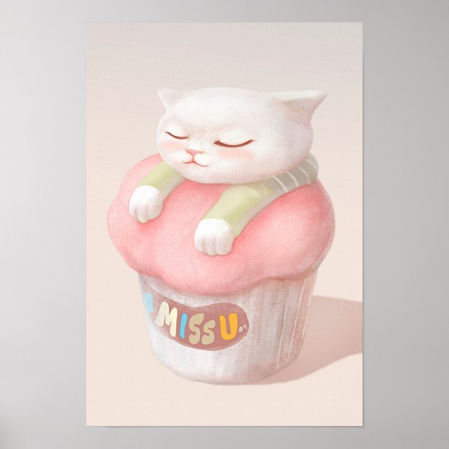 Miss You Cupcake Illustration Poster (Front)