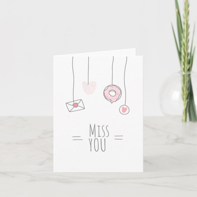 Miss You Cute Pink Letter Donut Greeting Card (Front)