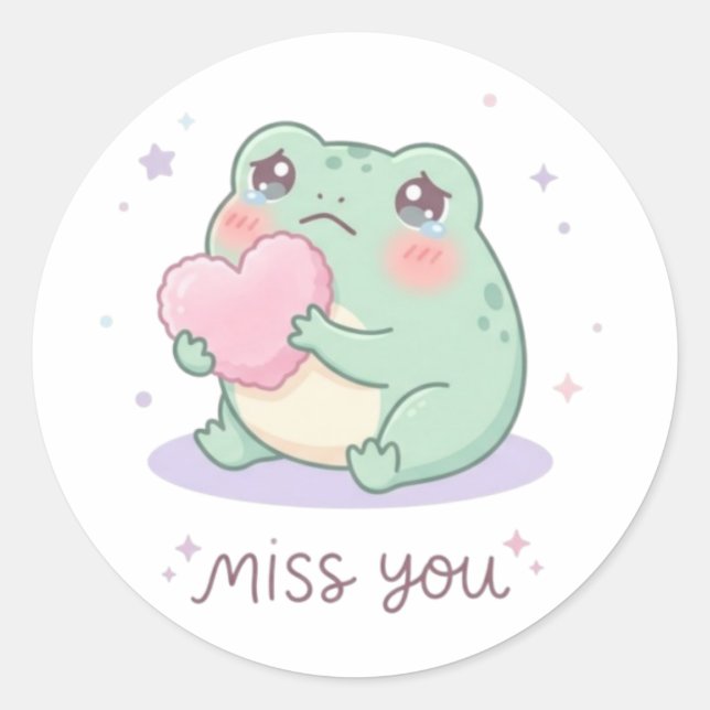 Miss You Frog Sticker Cute Frog Holding Heart Emot (Front)