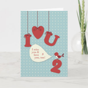Miss You, Love You, Too, Bird Valentine Holiday Card