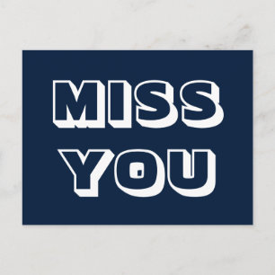 Miss You, navy blue white modern bold Postcard