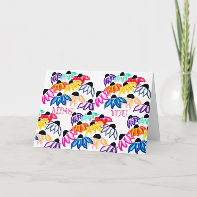 MISS YOU on Echinacea Note Card <Blank Inside> (Front)