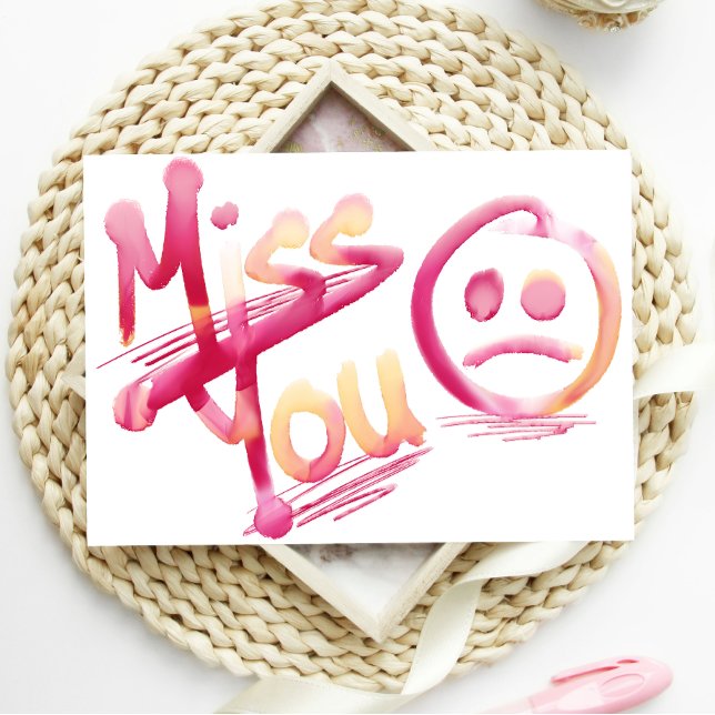 Miss You Sad Face Watercolor Card (Creator Uploaded)