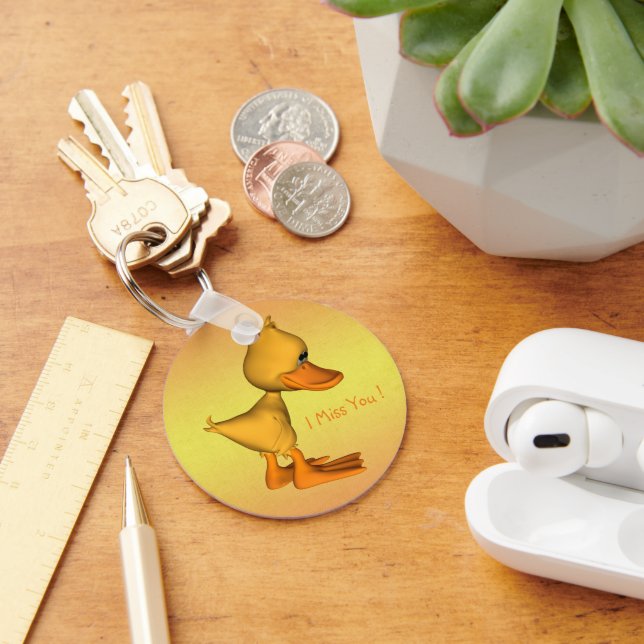 Miss you Sad little Yellow cartoon Duck Keychain (Desk)
