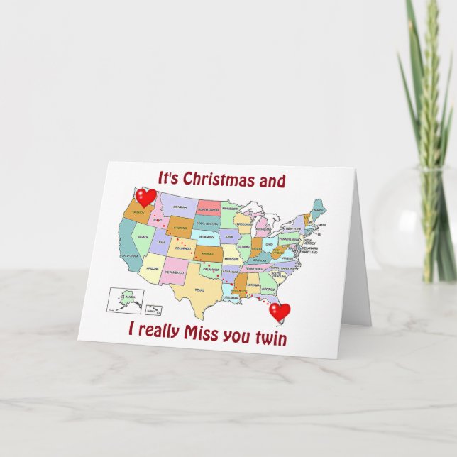 MISS YOU "TWIN" AT CHRISTMAS AND EVERYDAY HOLIDAY CARD (Front)