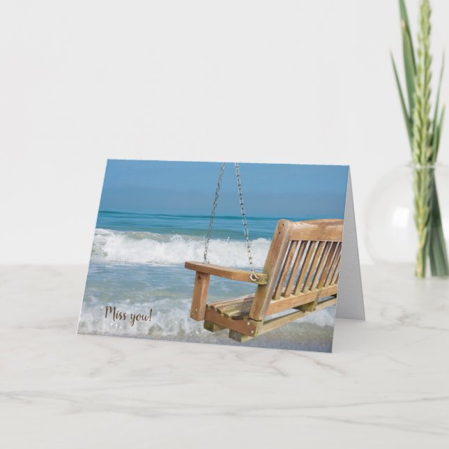 Miss You wooden swing and ocean view Card (Front)