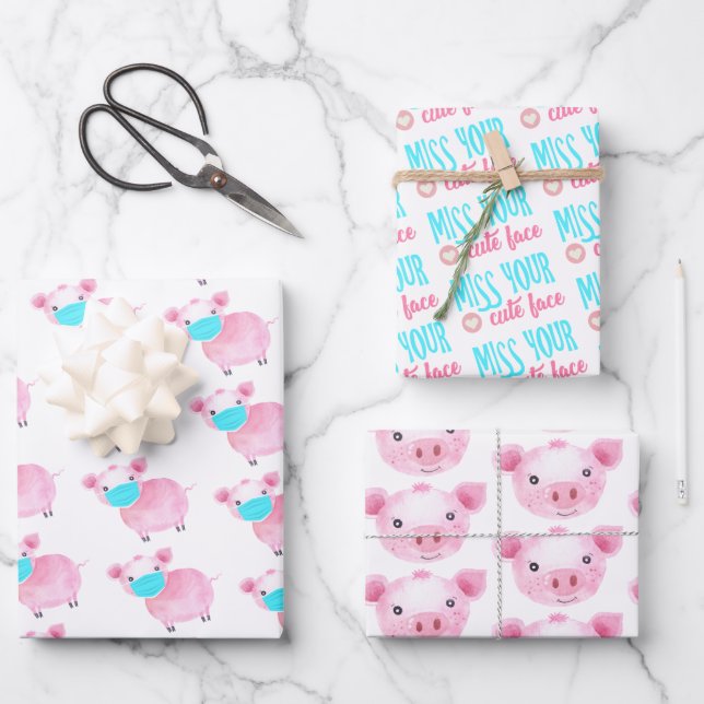 Miss Your Cute Face Pig Wrapping Paper Set (Front)