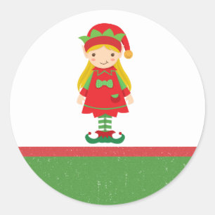 Misses Elf and Candy Canes  Classic Round Sticker