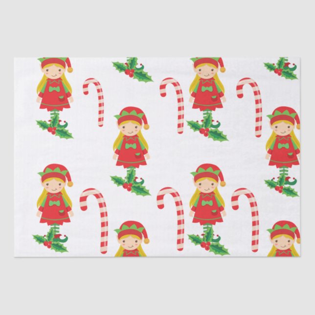 Misses Elf and Candy Canes  Tissue Paper  (Front)