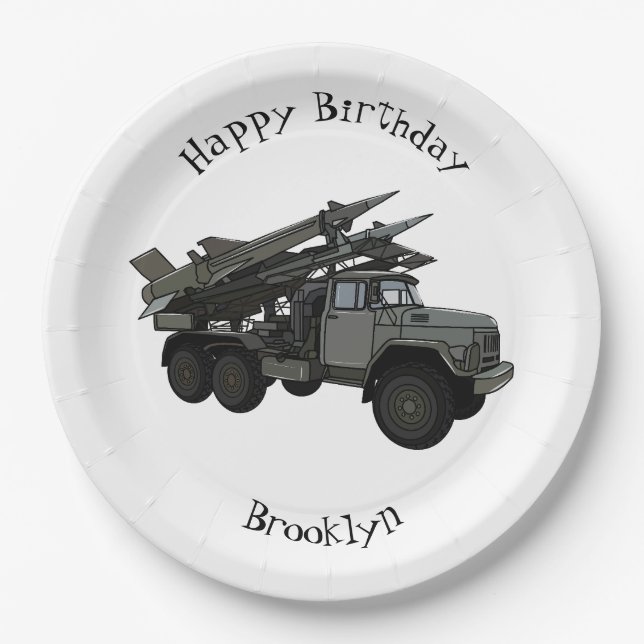 Missile vehicle cartoon illustration paper plate (Front)
